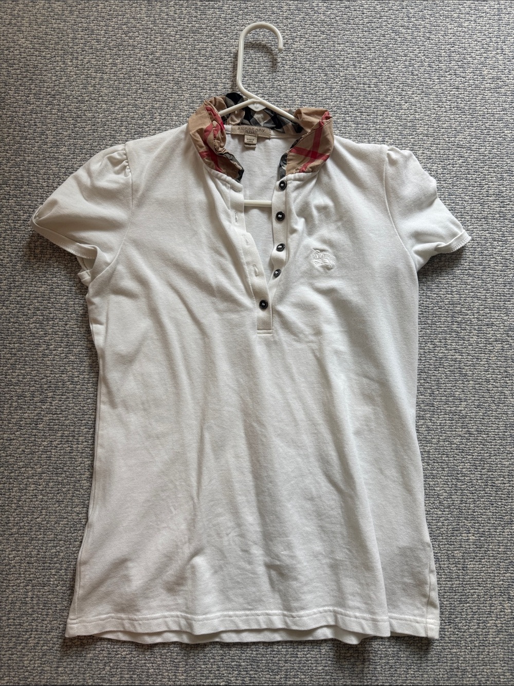 Burberry White Short Sleeve Polo with Iconic Check Collar